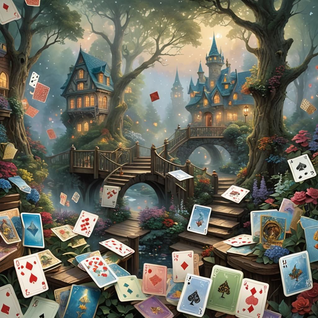 Whimsical Card Castle in Ethereal Light