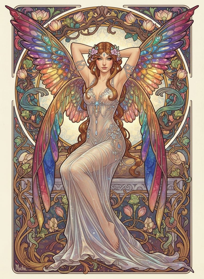 Art Nouveau Fae Queen in Rainbow Wings