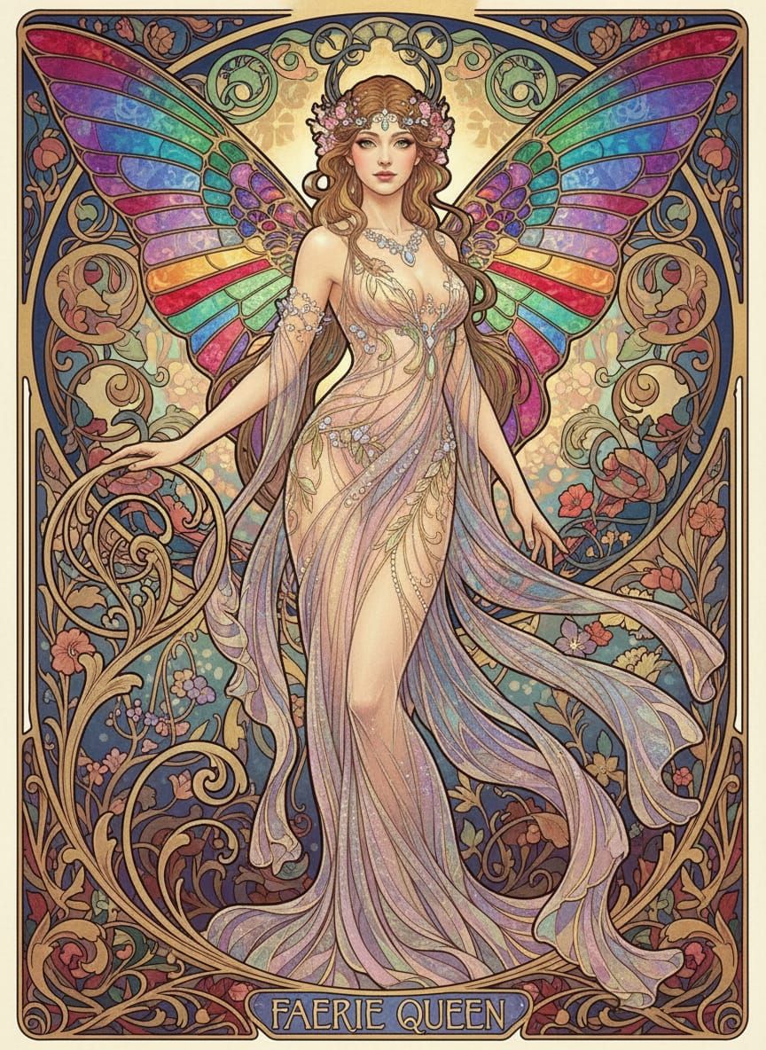 Art Nouveau Faerie Queen in Glamorous Pin-Up Style