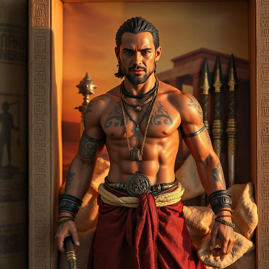 Fantasy Desert Warrior Action Figure with Tribal Tattoos and...