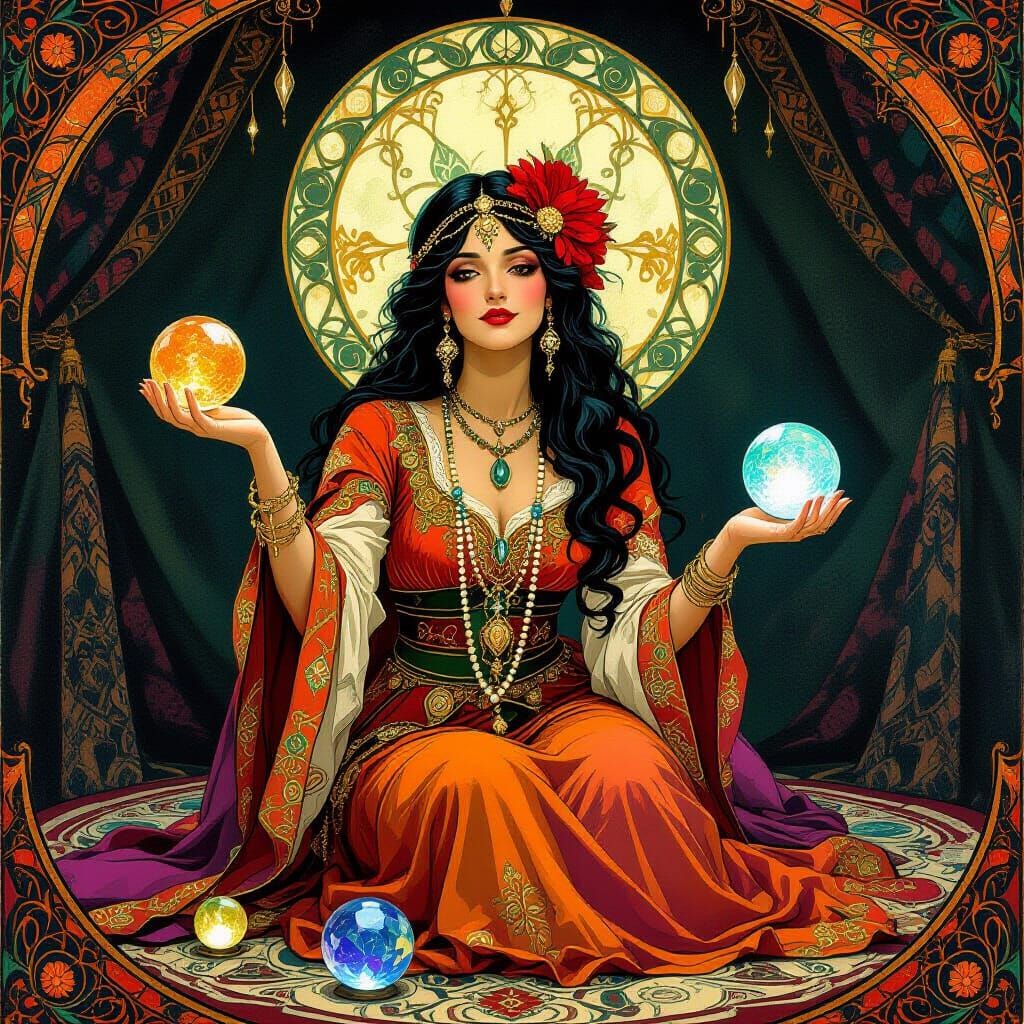 Mystical Gypsy Fortuneteller in Ornate Tent