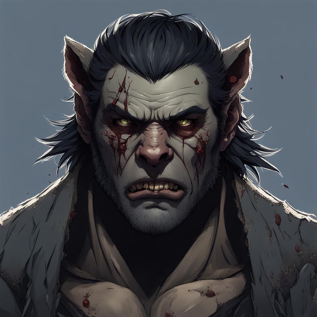 Fierce Half Orc Warrior in Dark Fantasy