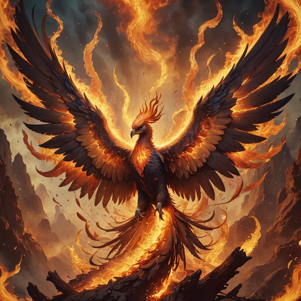 Ethereal Phoenix of Blazing Inferno in Digital Splendor