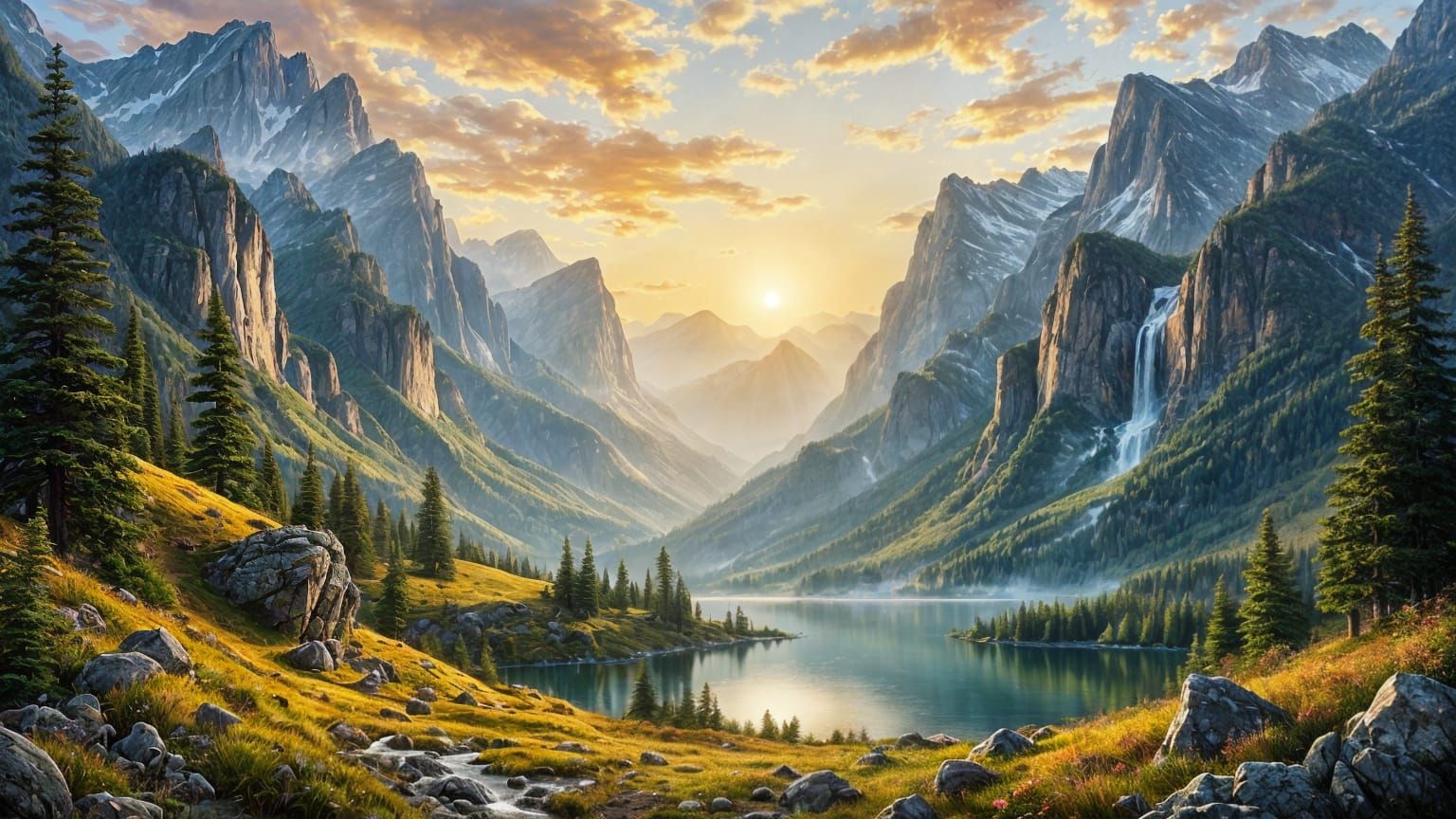 Hidden Valley Landscape Painting in Hudson River Style