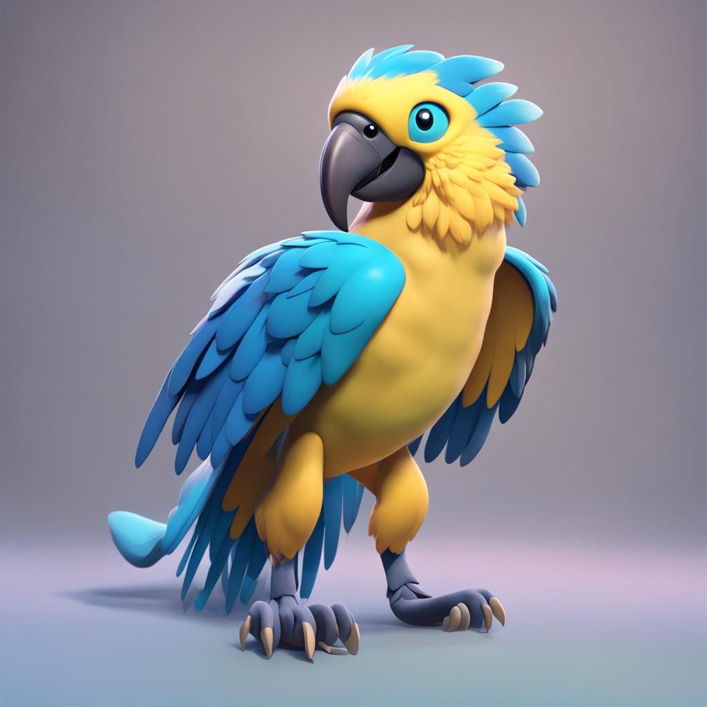Vibrant Blue Macaw Pokémon in 3D Digital Art Style