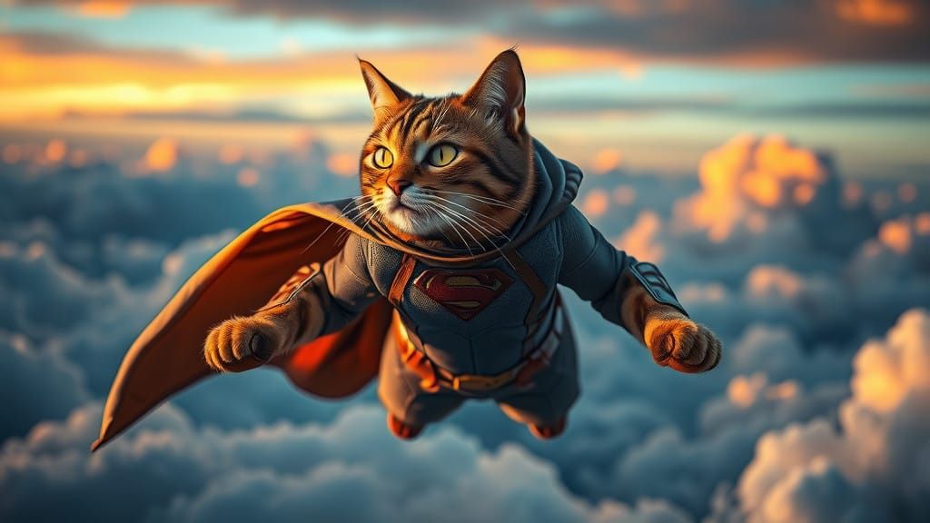 Heroic Feline Aviator in Epic HDR Skies