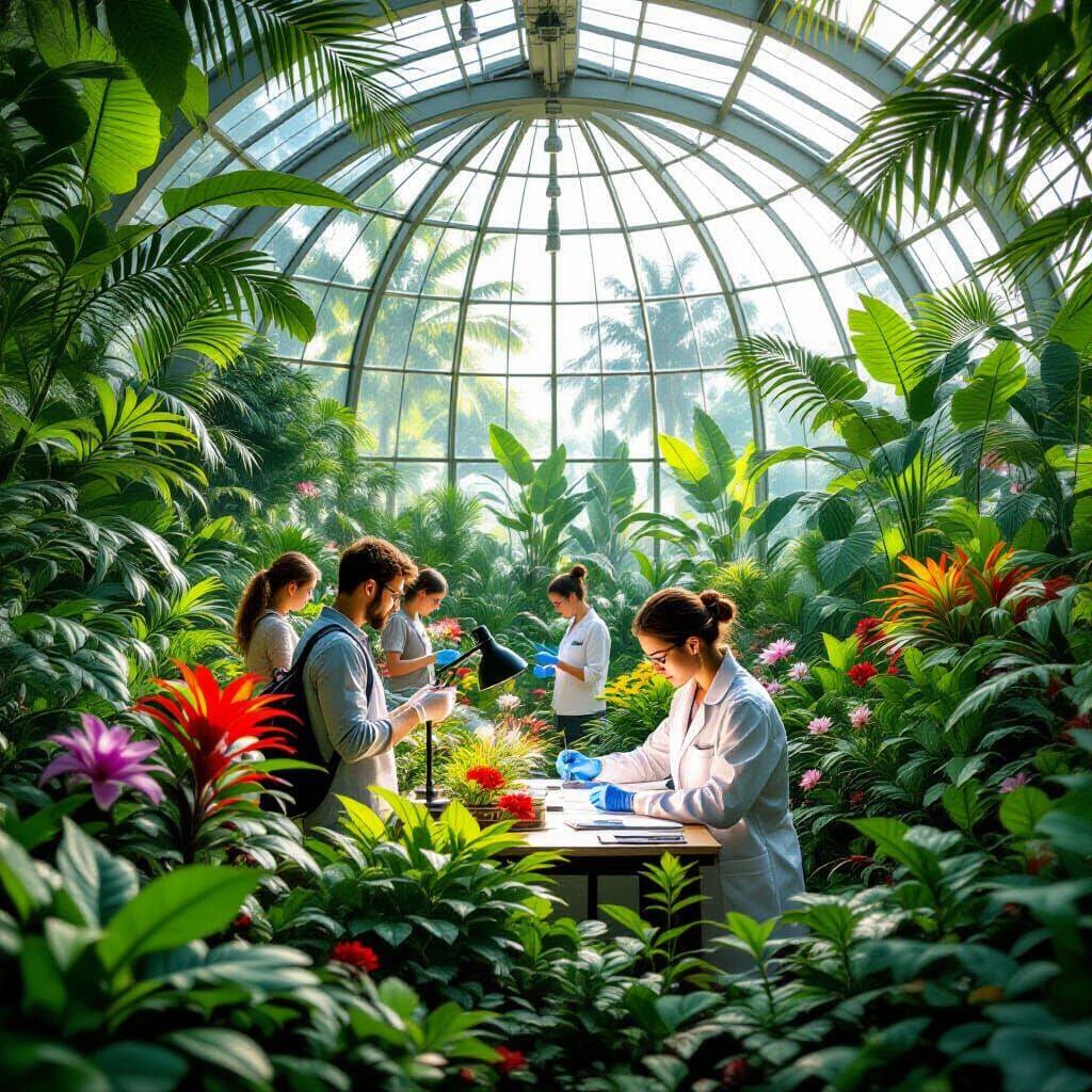 Exotic Botanical Garden Dome with People and Lab Technician