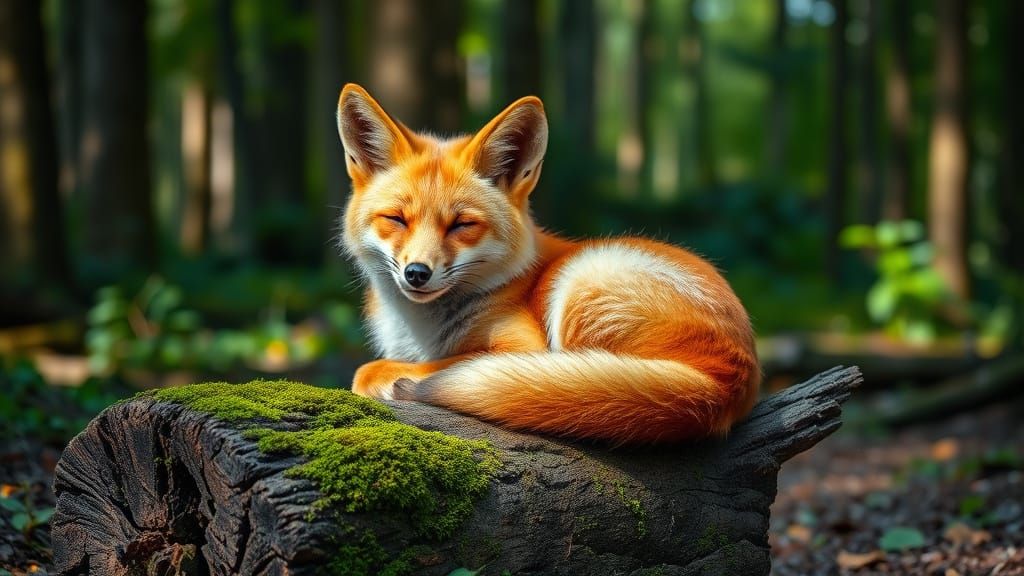 Resting Fox in Forest, Photorealistic Wildlife Style
