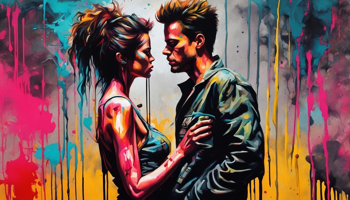 Tyler Durden and Marla Singer in a Desperate, Vibrant Graffi...