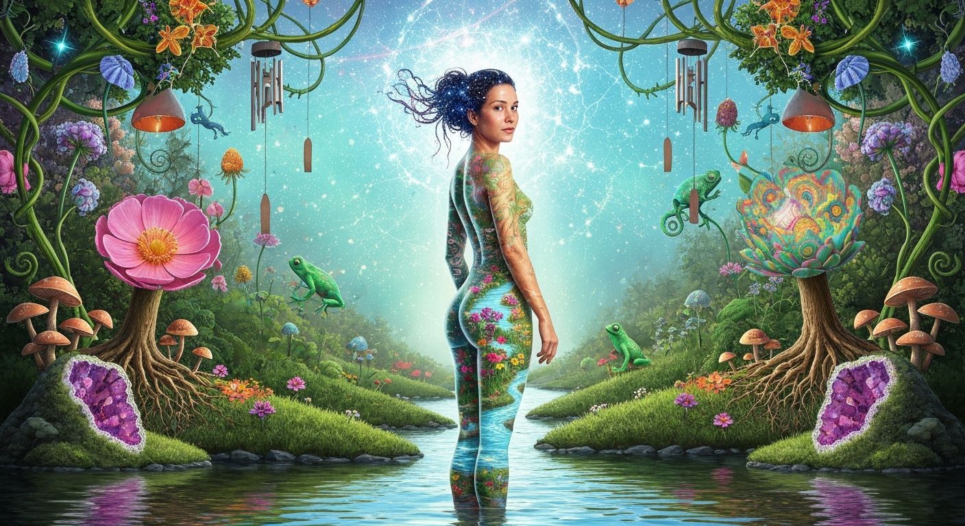 Ethereal Woman Merges with Cosmic Nature