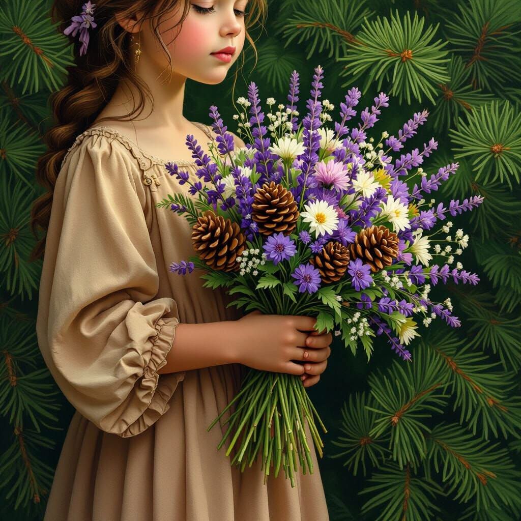 Hyper-Realistic Arm Holding Lavender Bouquet in Jungle