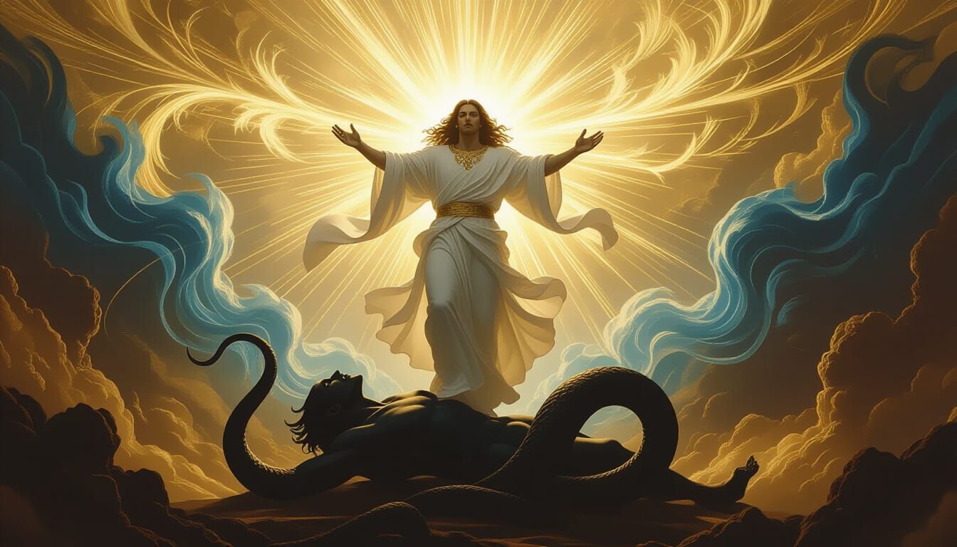 Divine Figure Crushes Serpent in Baroque Style