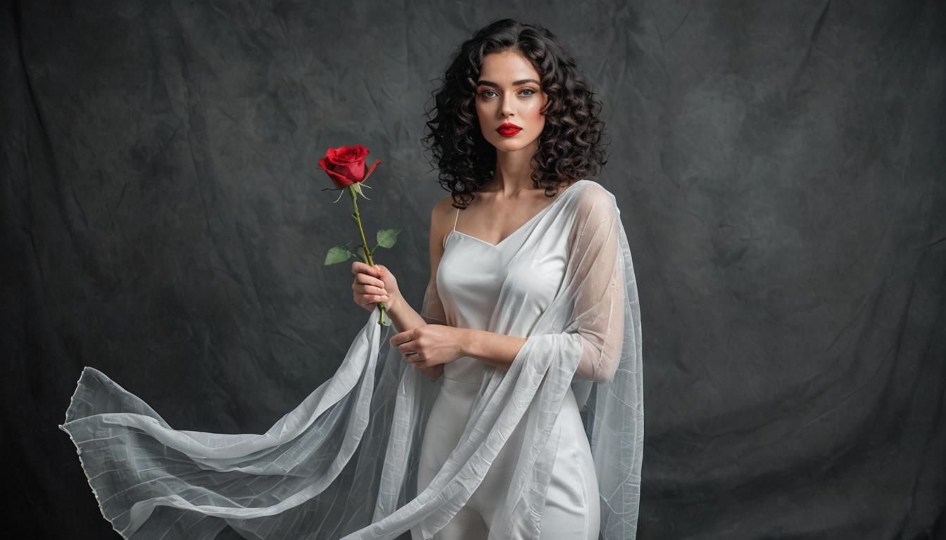 Elegant Woman in Cinematic Portraiture Holding a Red Rose