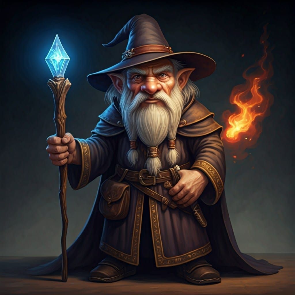 Fantasy Gnome Wizard in Dungeons & Dragons Style