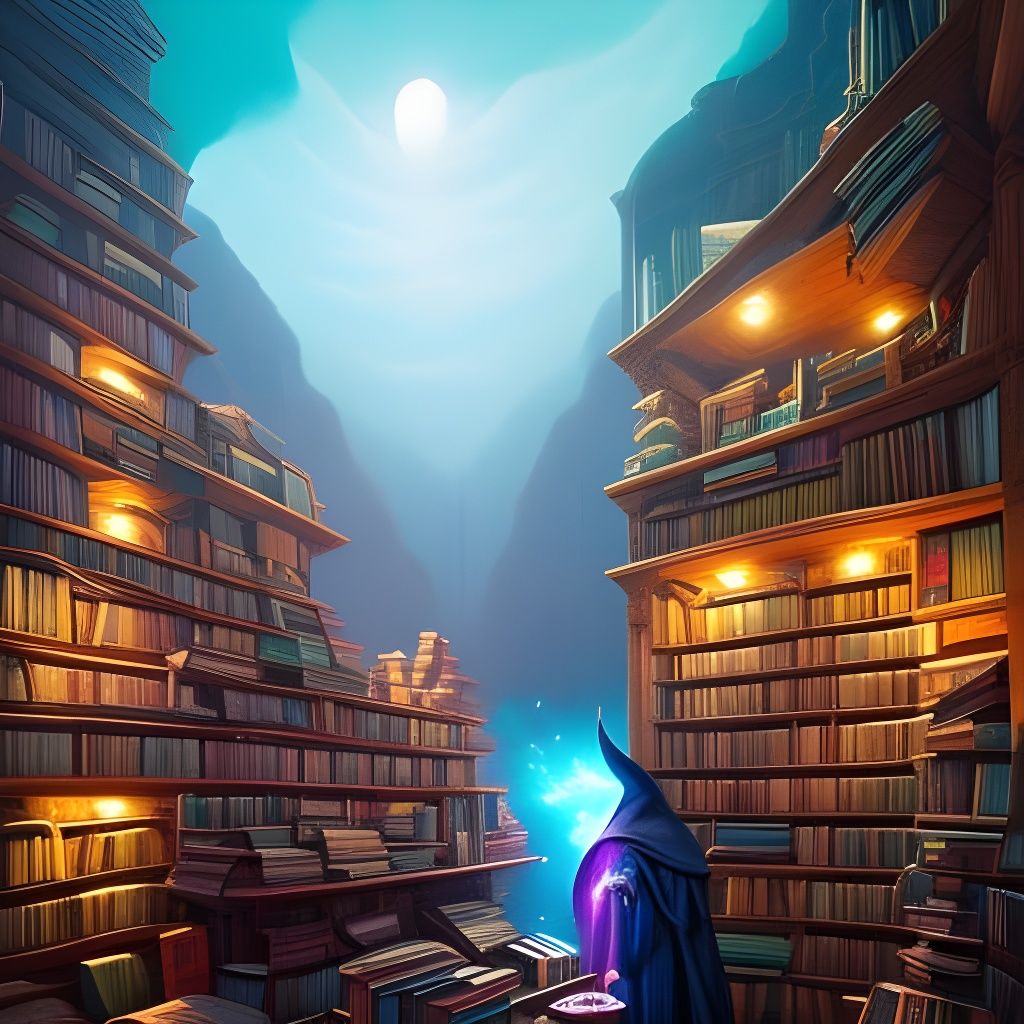 Ethereal Wizard Amidst Ancient Tomes