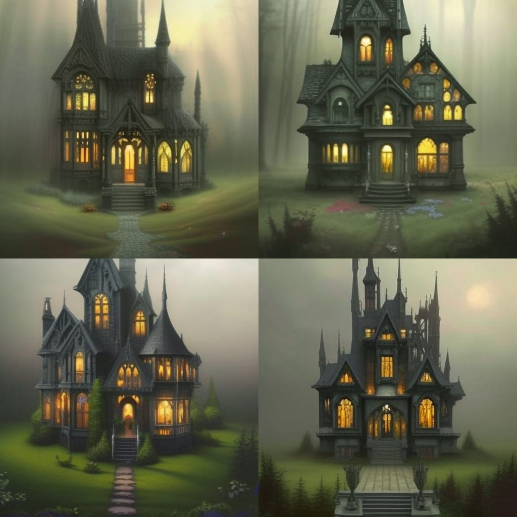 Epic gothic house painted black& ethereal gothic windows& Gothic vibes& ethereal vibes& dark fantasy vibes& fantasy vibe...