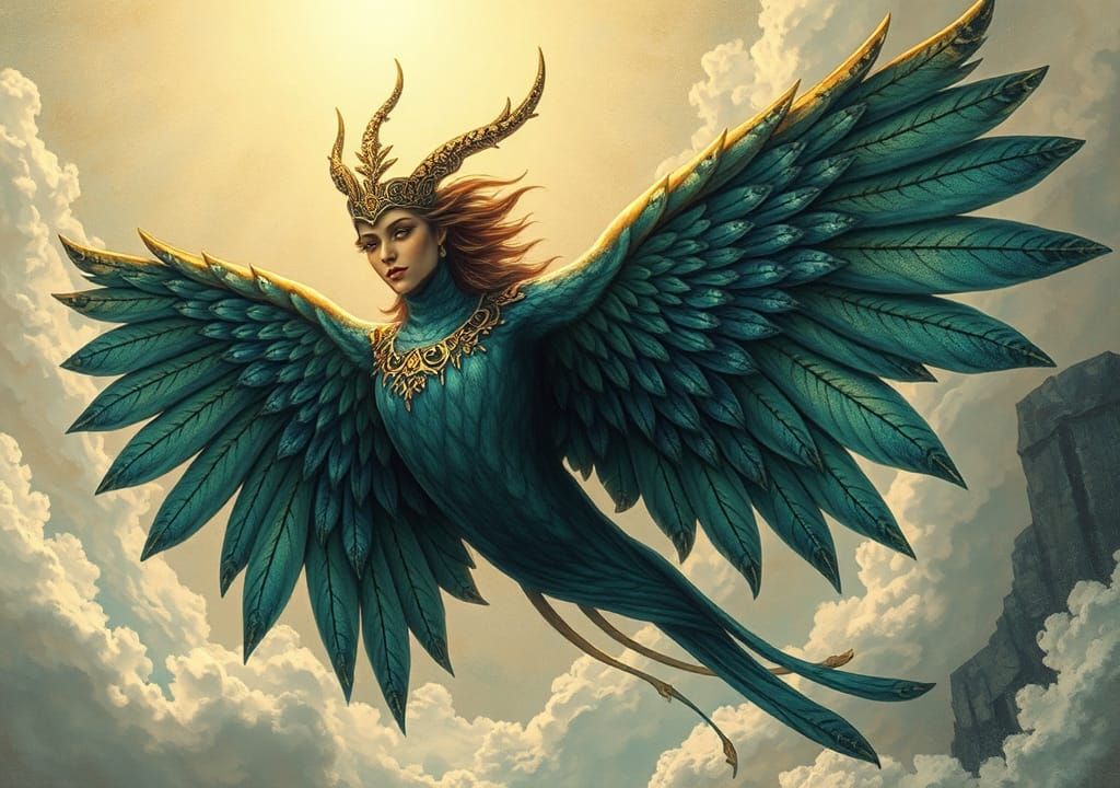 Regal Harpy Goddess in Flight