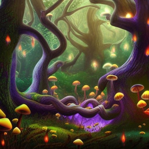 Enchanted Dream Forest in Whimsical Surreal Style