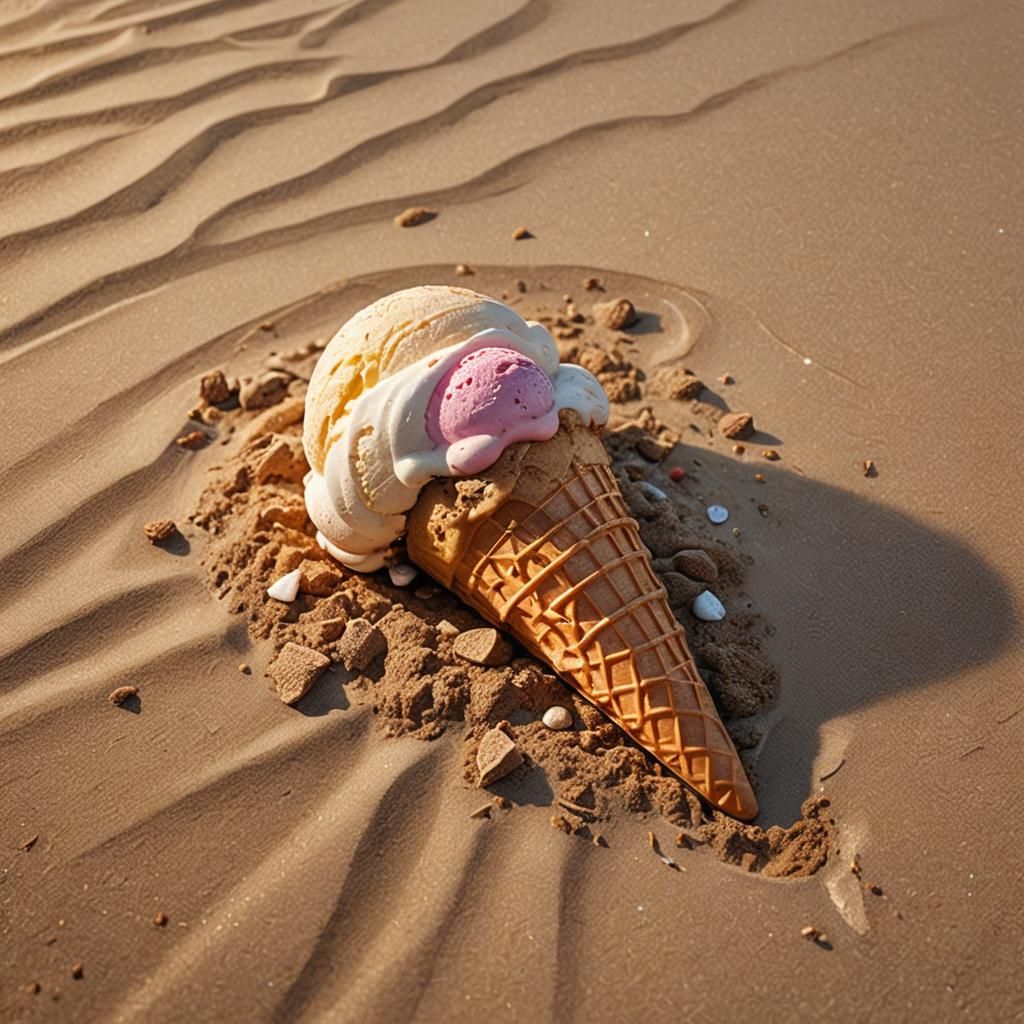 Vibrant Beachside Ice Cream Masterpiece in Hyperrealistic Di...