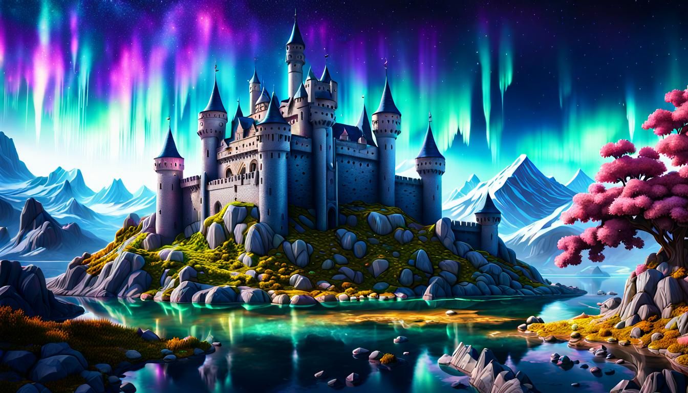 Ethereal Castle Landscape in Hyperscale Art Deco
