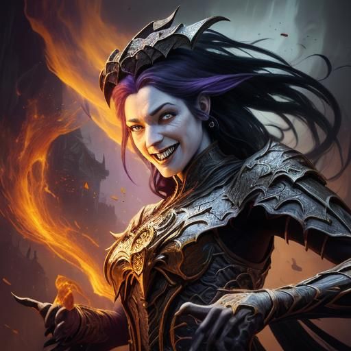beautiful happy laughing shapeshifting vampire, demon, godde...