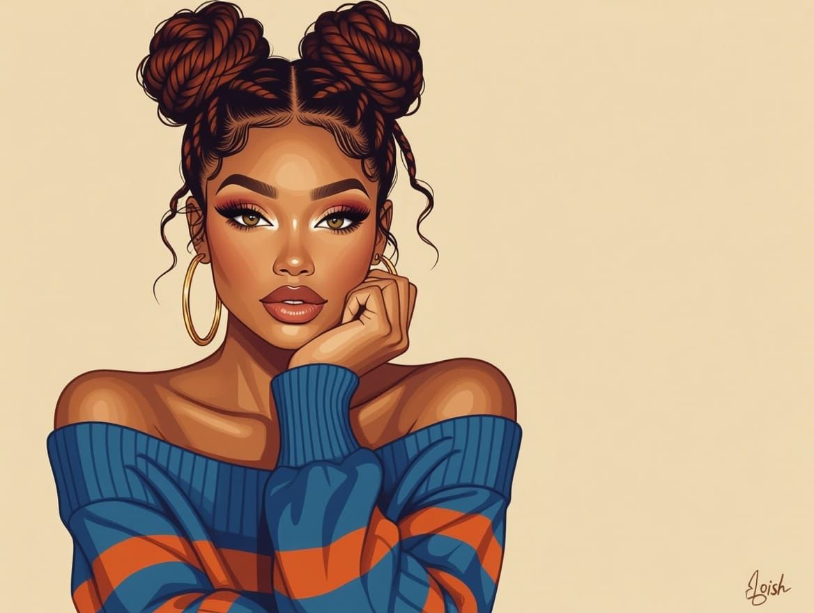 Woman with Bantu Knots in Art Nouveau Style