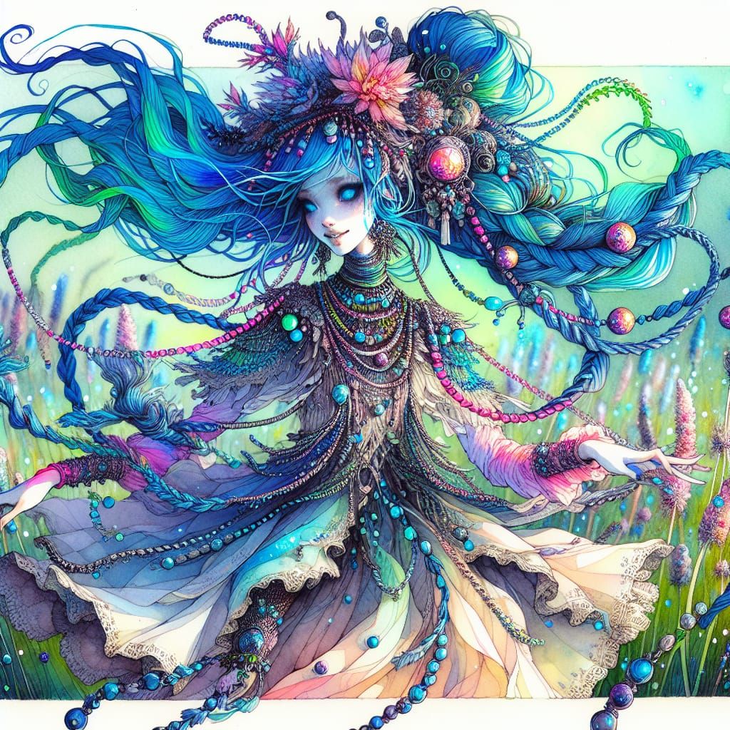 Enchanted Fantasy Maiden in Vibrant Watercolor