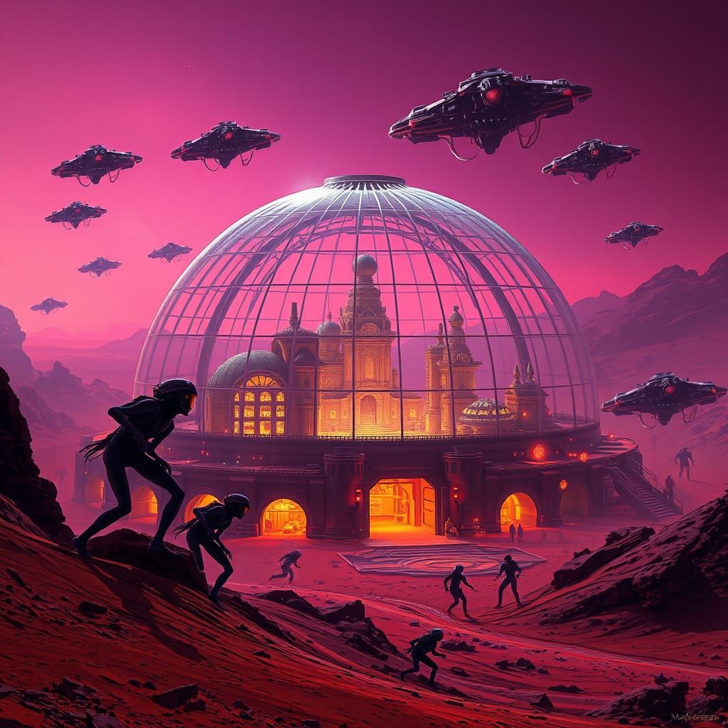 Martian Invasion of Futuristic City in Glass Dome