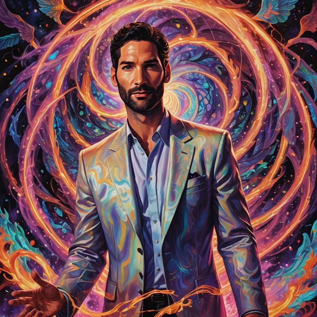 Lucifer Morningstar as Celestial Visionary in Vibrant Cosmic...