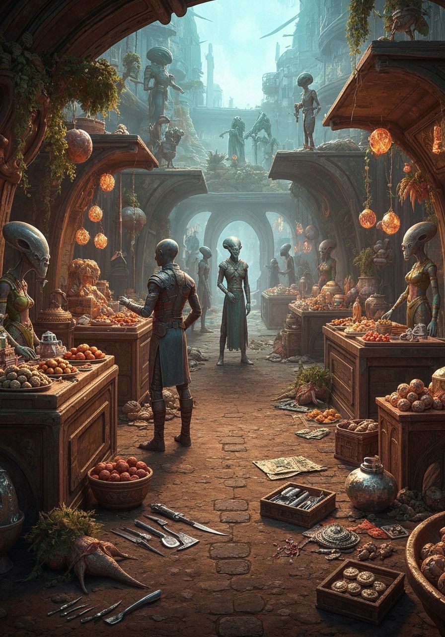 Vibrant Alien Market with Exotic Goods in 8K