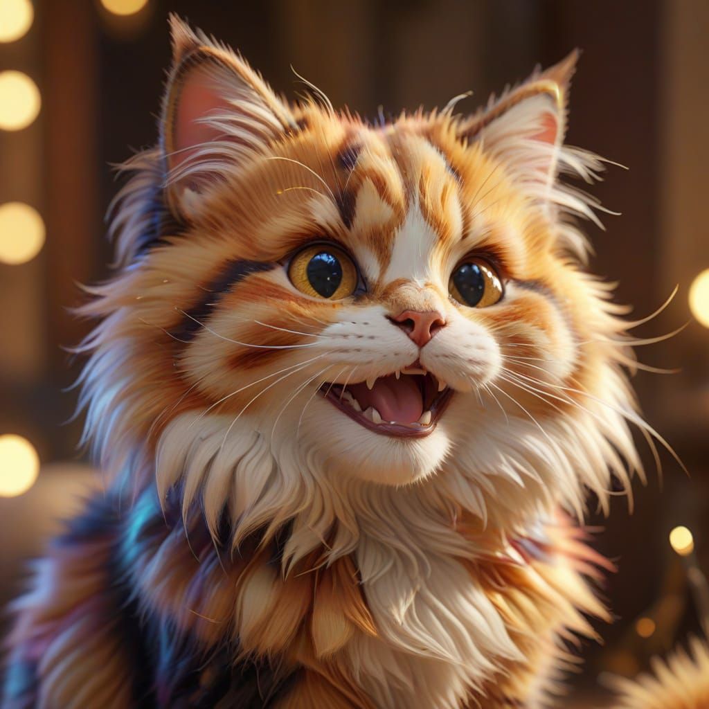 Vibrant Calico Kitten in Stylized Cartoon Portrait