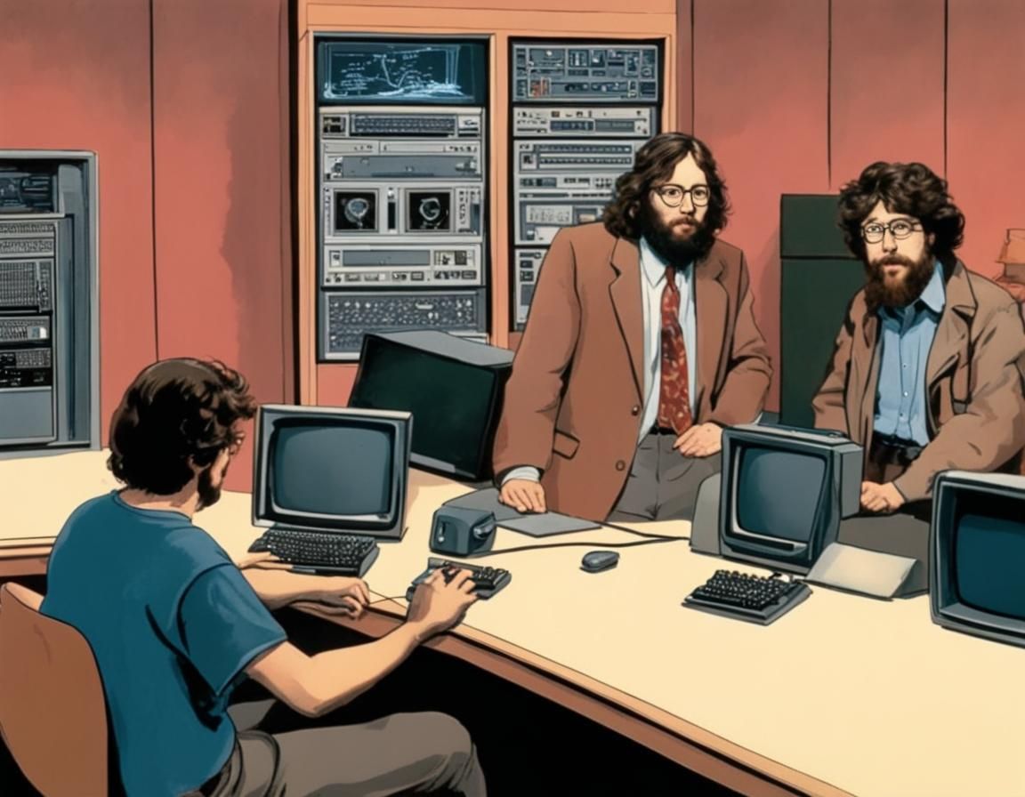 Vintage Computer Lab Scene in Retro Style