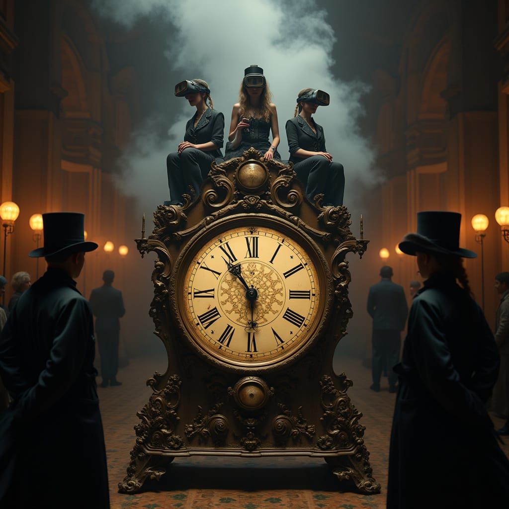 Vintage Clock with Figures Through Time