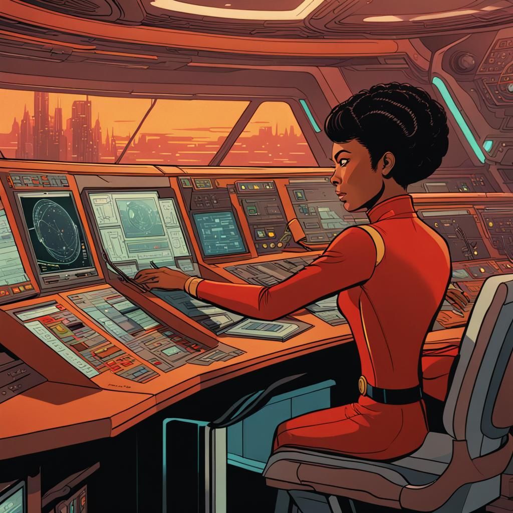 Star Trek Lt. Uhura on the Enterprise Bridge in Vibrant Comi...