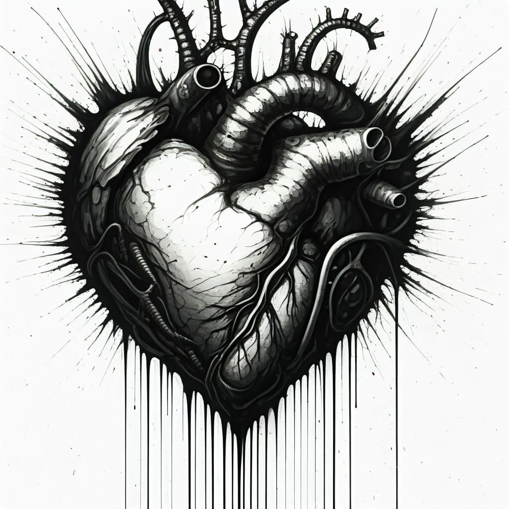 Dynamic Black and White Ink Splatter Portrait of a Beating H...