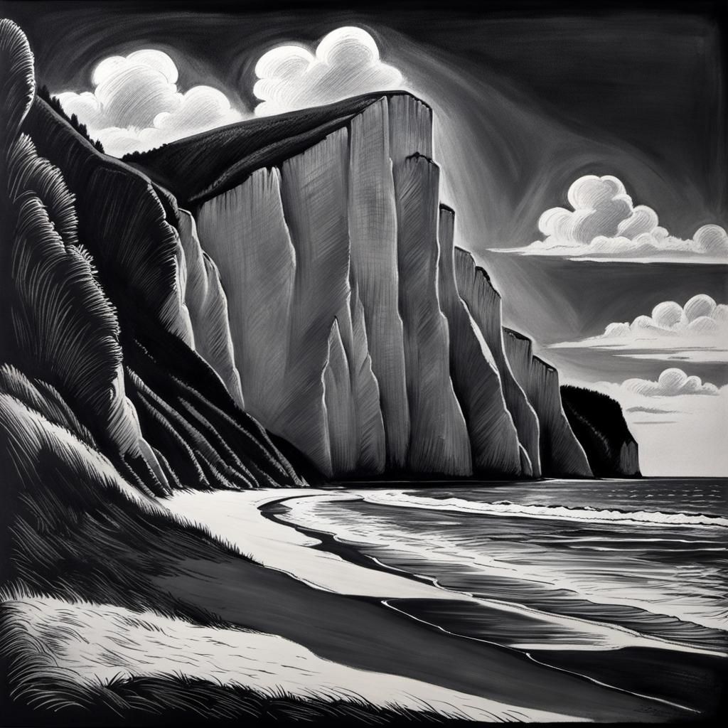 White Chalk Sketch of Historic Cliffs on Rügen Island