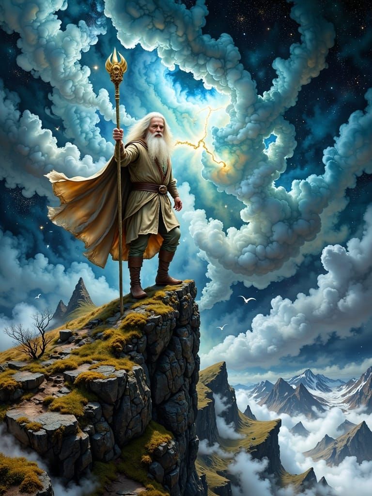 Gandalf Amidst Turbulent Thunderstorm