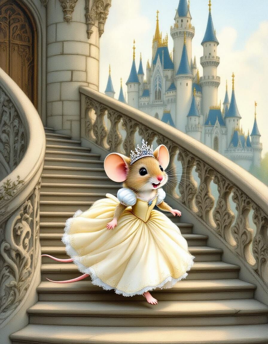 Mouse Cinderella's Midnight Flight in Storybook Style