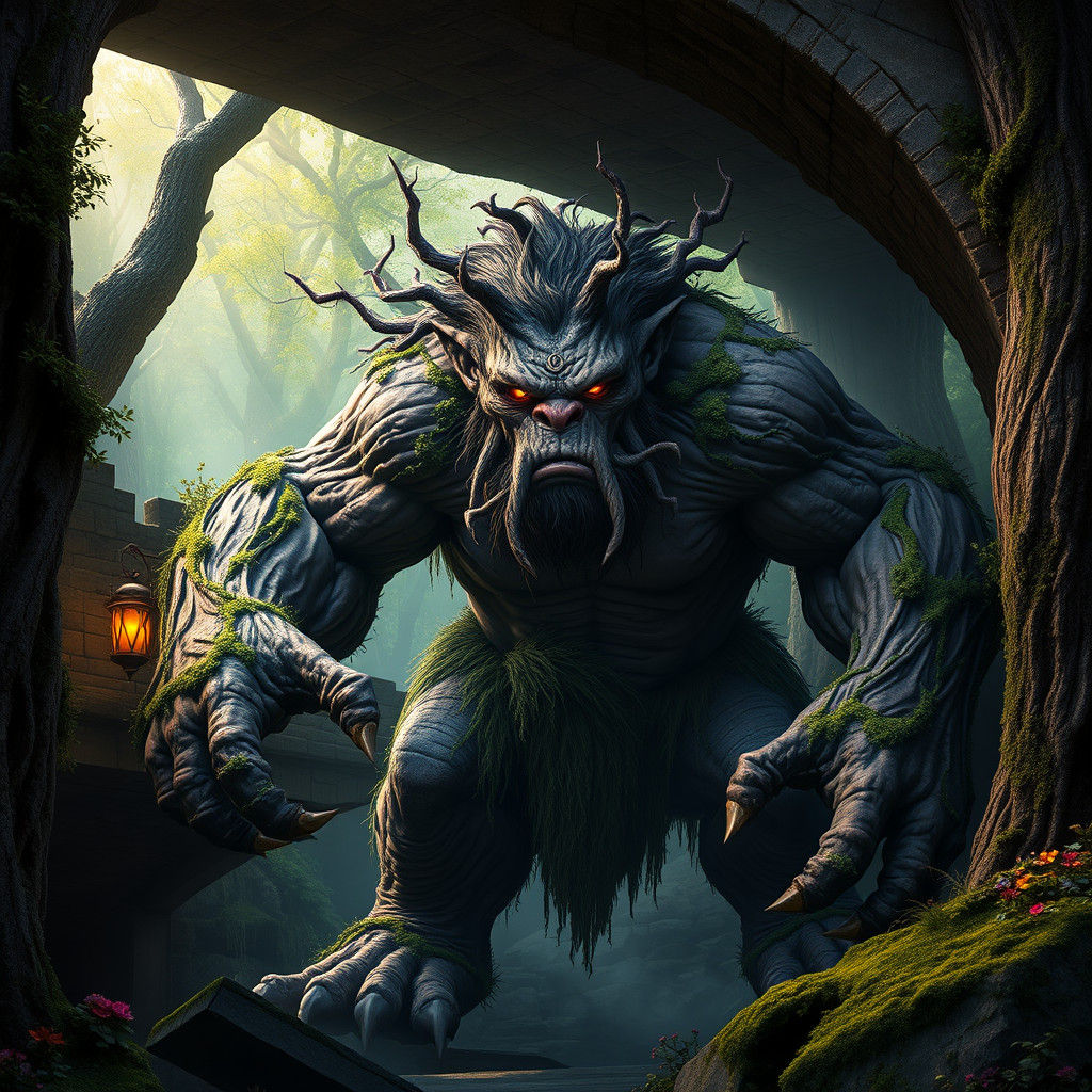 Colossal Troll Among Ancient Trees