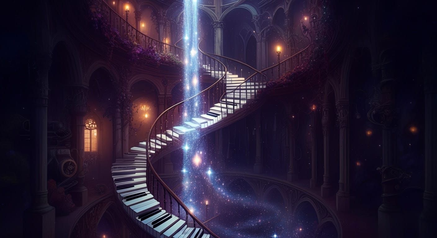 Staircase of Celestial Music in Art Nouveau Style