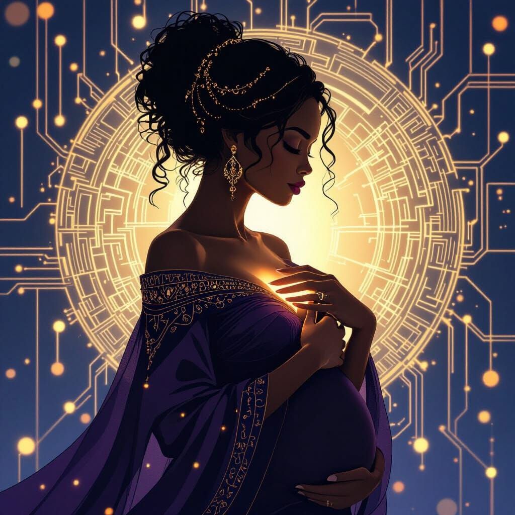 Silhouetted Woman in Gold and Purple Light