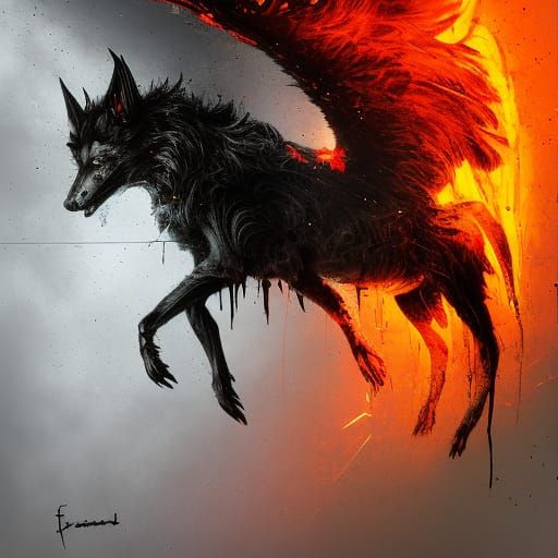 Surreal Hell Wolf Unleashes Chaos in Fiery Abyss