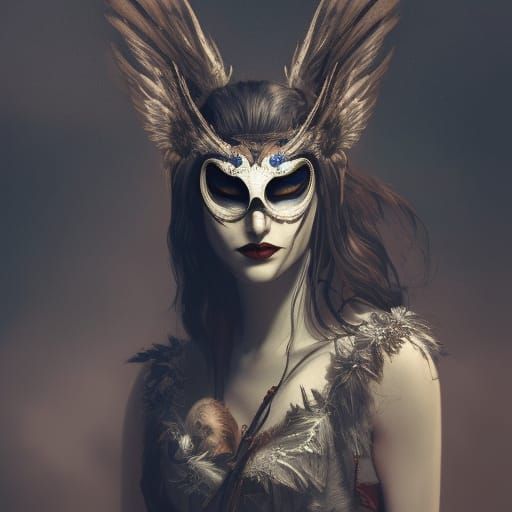Vampire Woman with Owl Mask, Art Nouveau