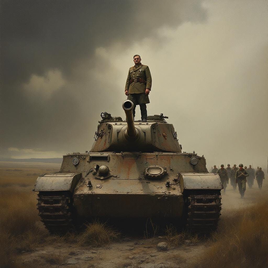 General Patton in a Somber Wartime Oil Painting