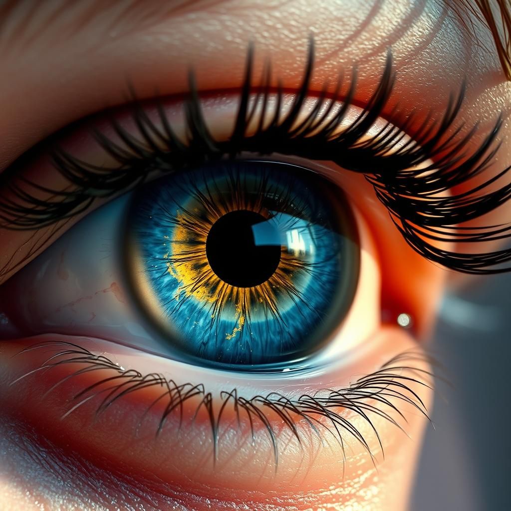 Gigantic Futuristic Human Eye in Neon Blue with Golden Fleck...