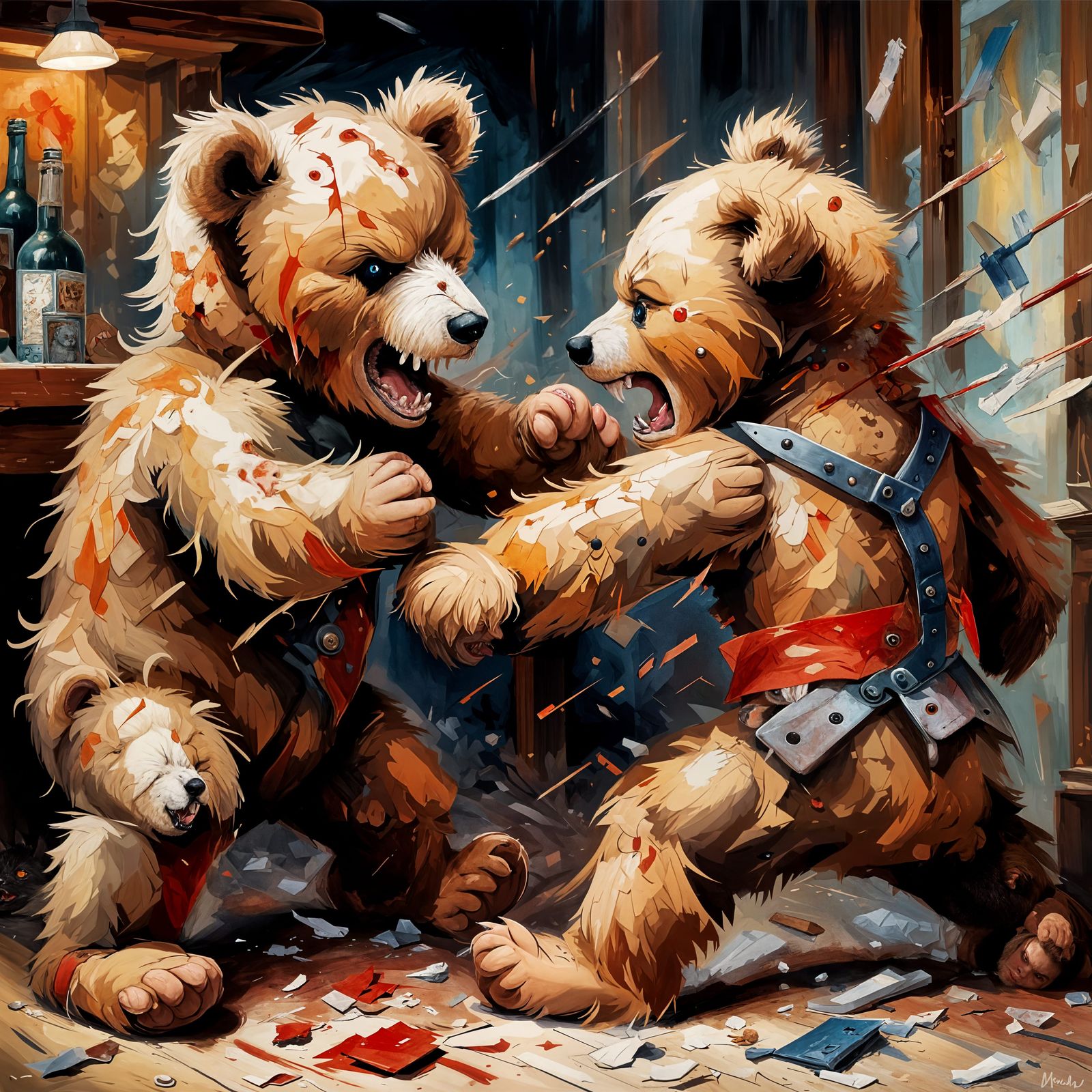 Fierce Teddy Bears Engage in Brutal Barroom Brawl in Intense...