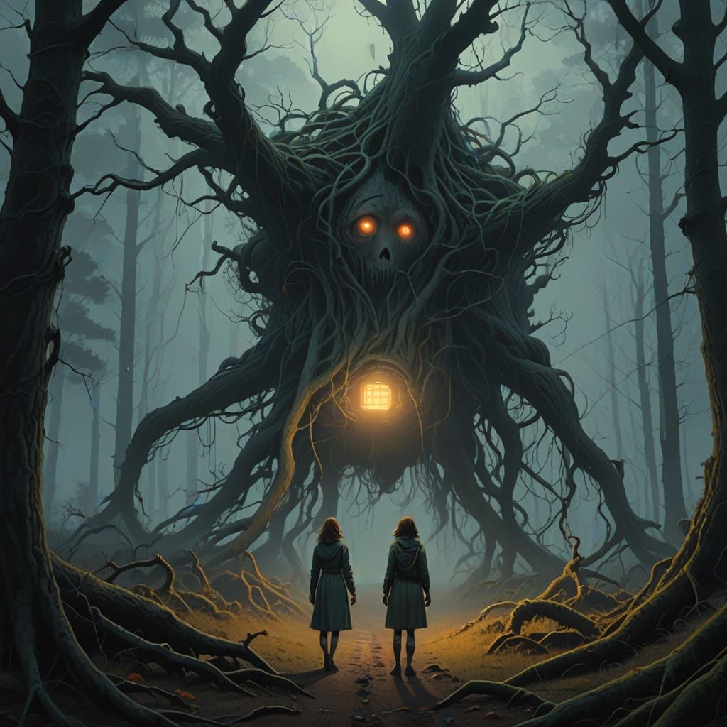 Mysterious Forest Discovery in Haunting Surrealism