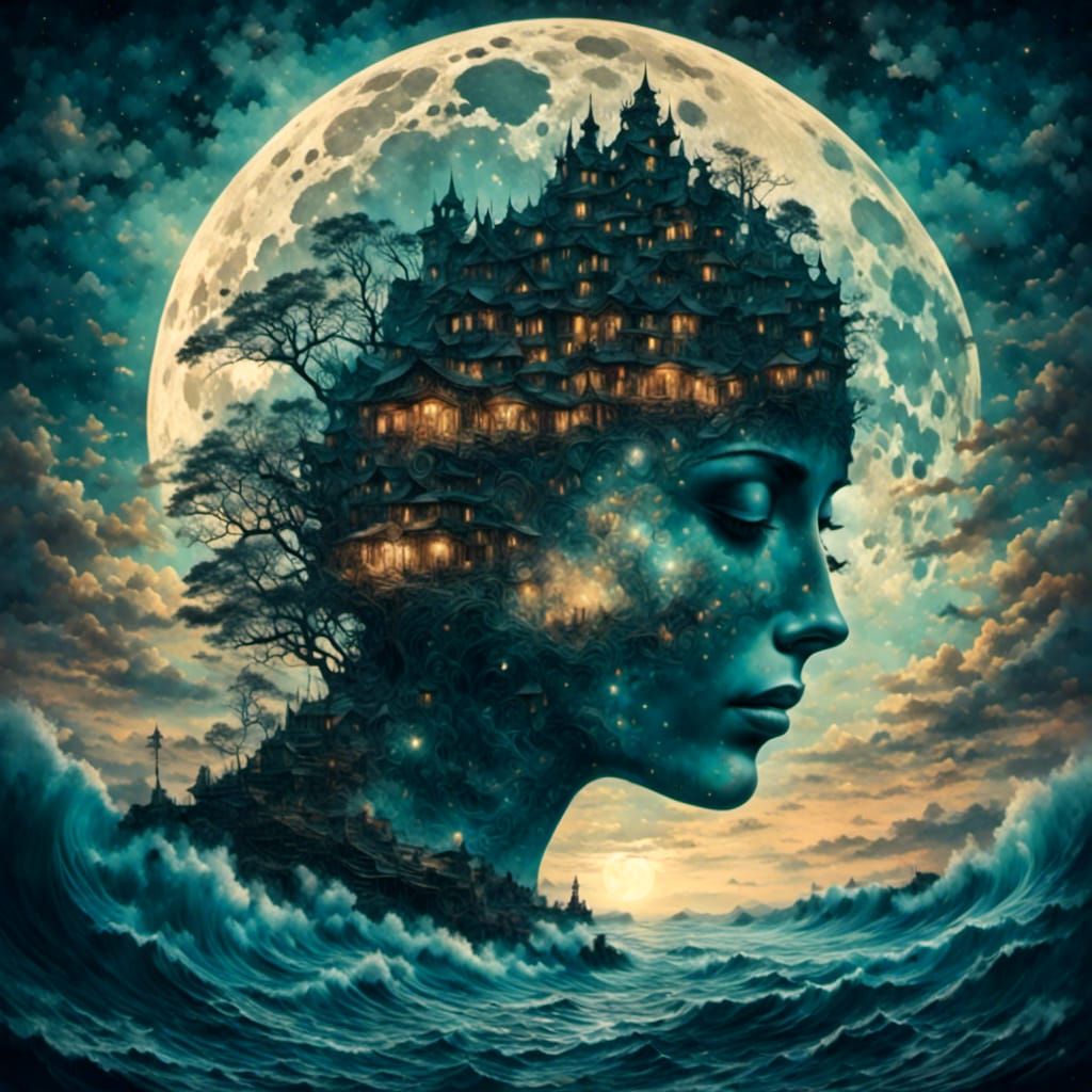 Enigmatic Oceanic Mask Illuminated by Lunar Glow