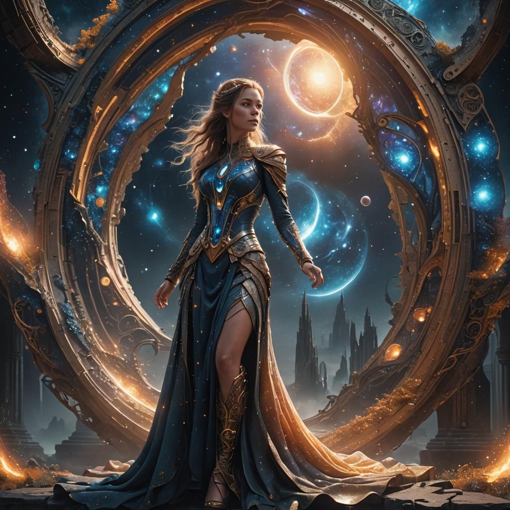 Ethereal Fantasy Girl Unveils Cosmic Portal