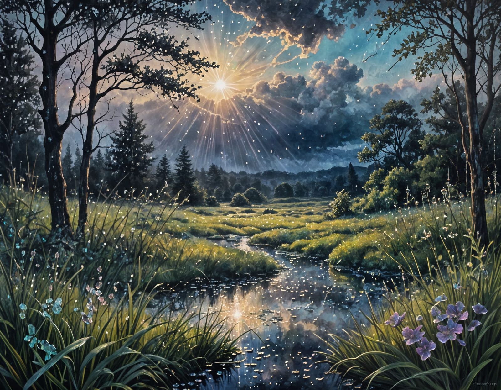 Mysterious Ancient Well in a Moody, Iridescent Forest